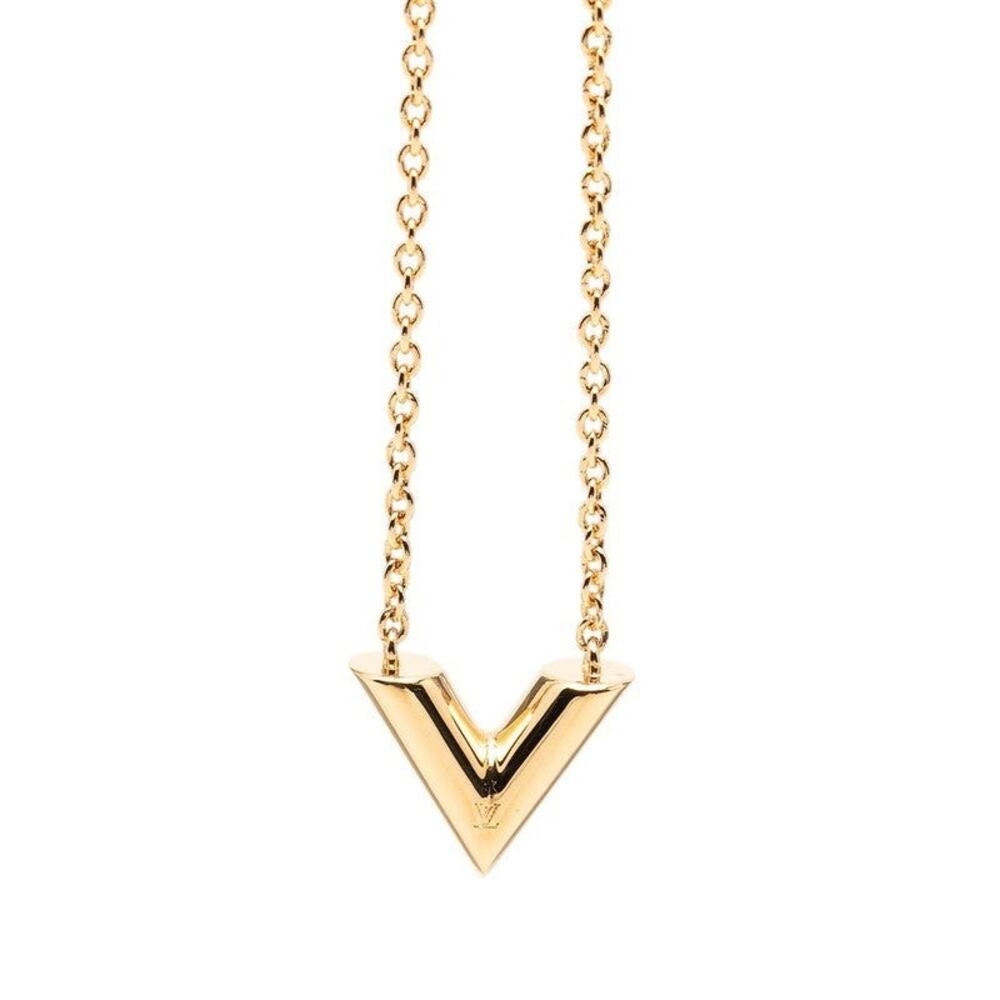 Louis Vuitton Essential V Chain Pendant Necklace Gold Plated